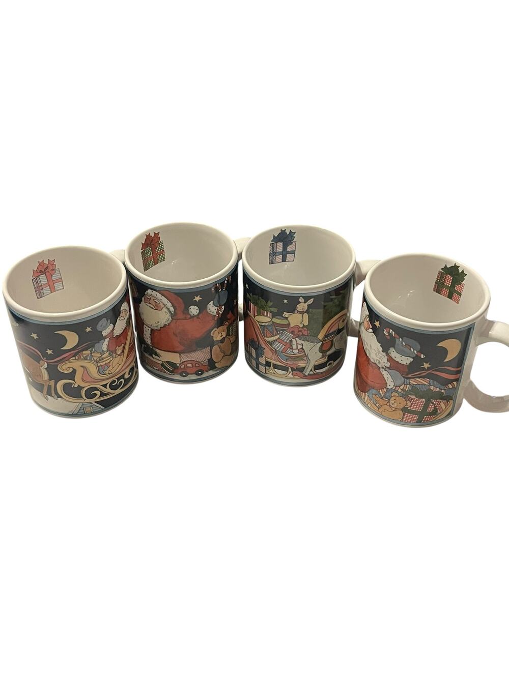 Vintage Santa Clause Sleigh Christmas Coffee Tea Mugs Set of 4